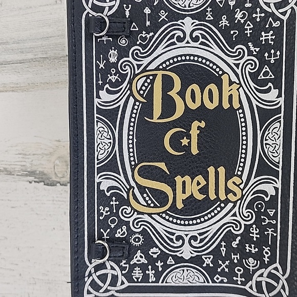 Spirit Halloween black Book of Spells zip purse clutch MISSING crossbody strap - Picture 6 of 7